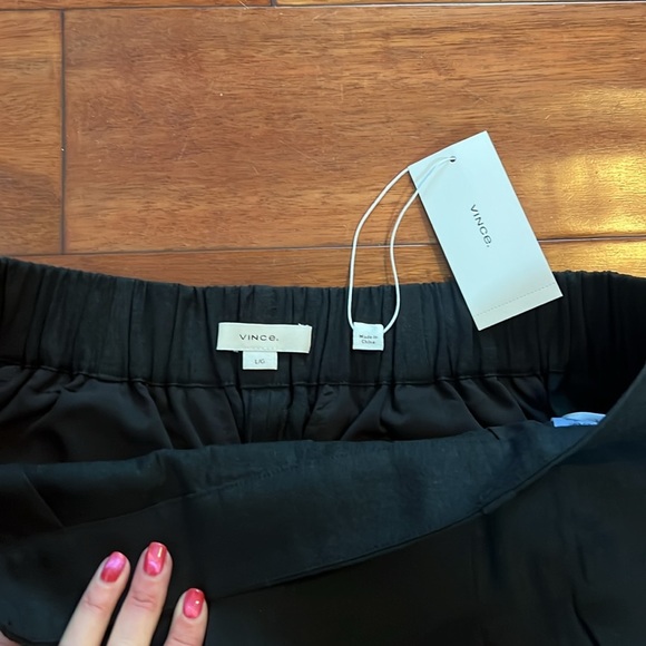 VINCE Women's L Black Straight Leg Linen Blend Pull On Slacks V963722291 Stretch - Picture 7 of 8